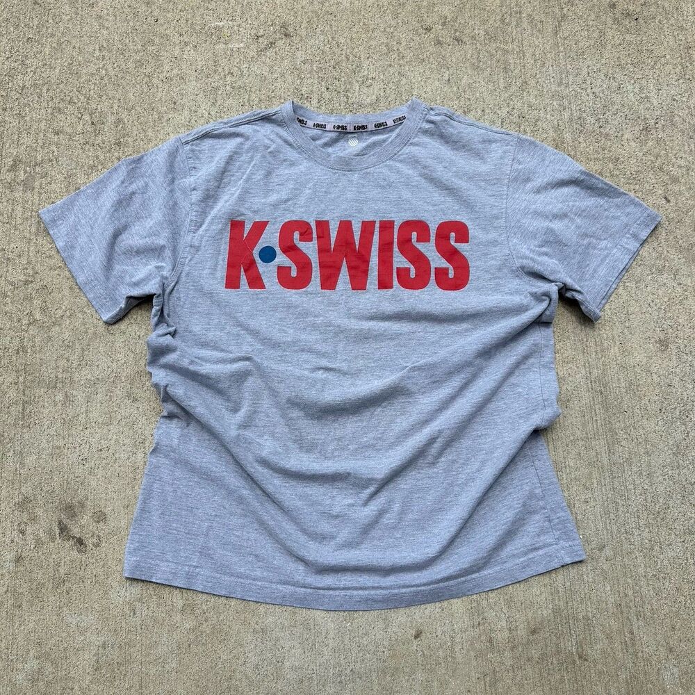 Mens VINTAGE K-Swiss Big logo RARE Tee Shirt GREY Size L Retro 90s Urban